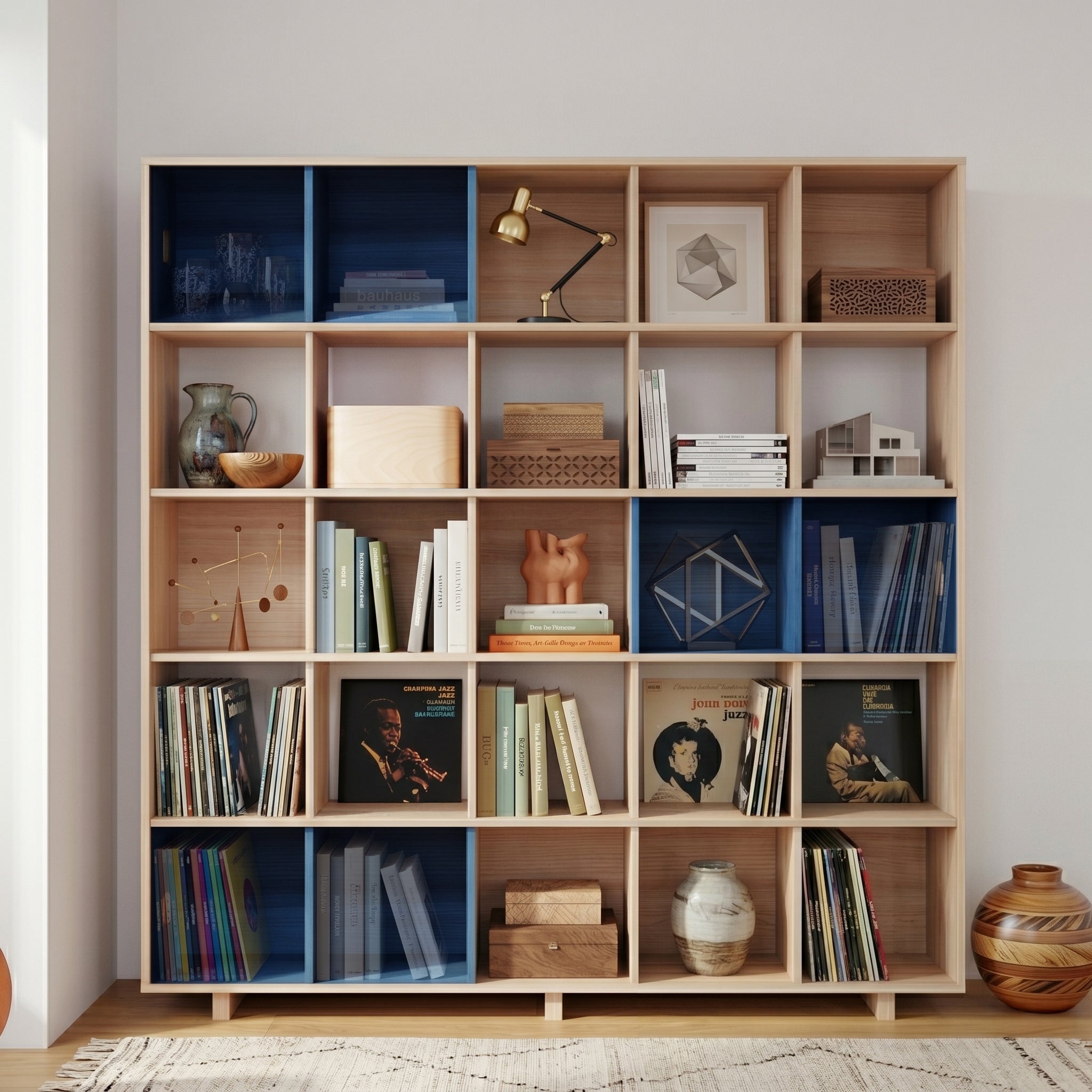 Supporto per giradischi e libreria bassa aperta