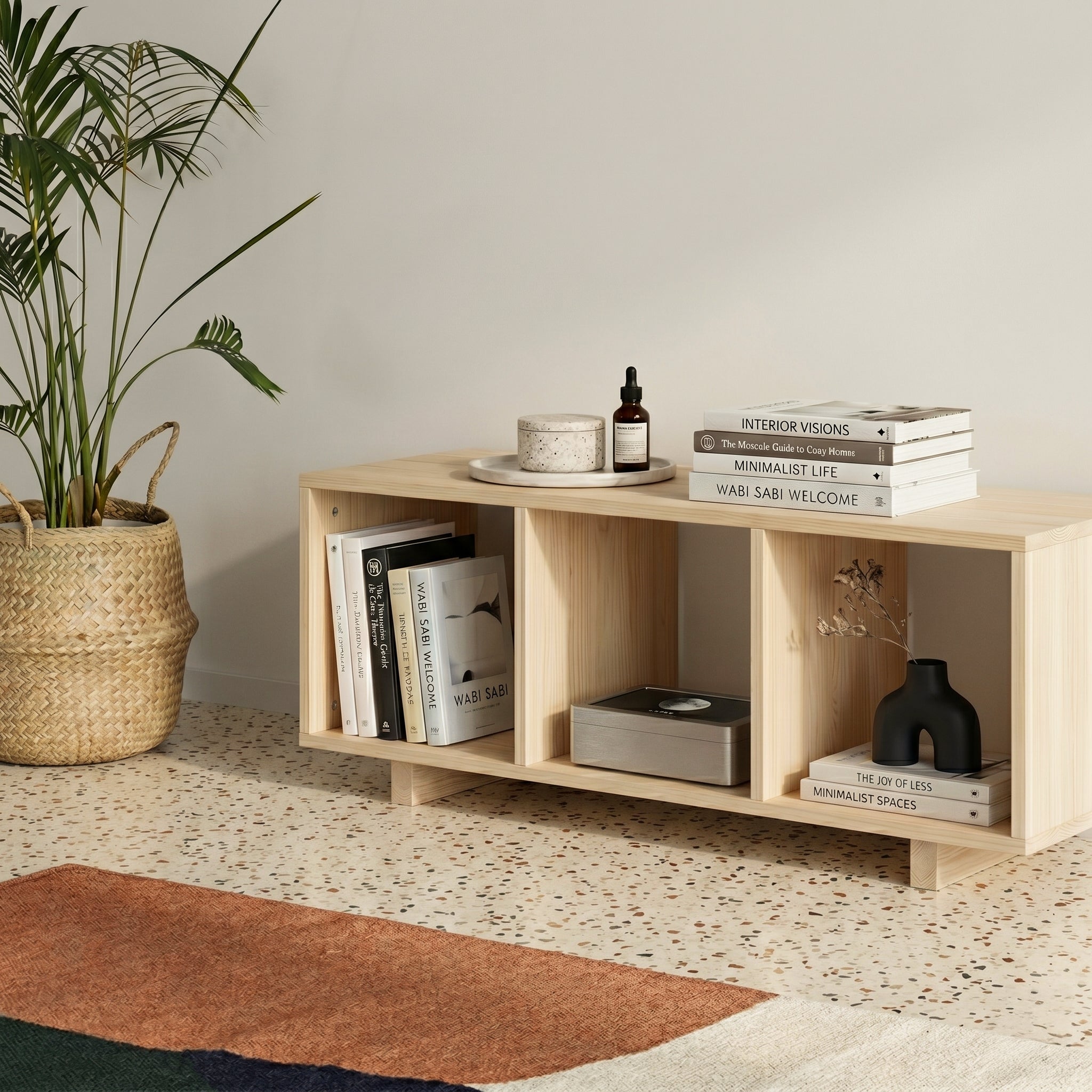 Plattenspielerständer &amp; offenes niedriges Bücherregal